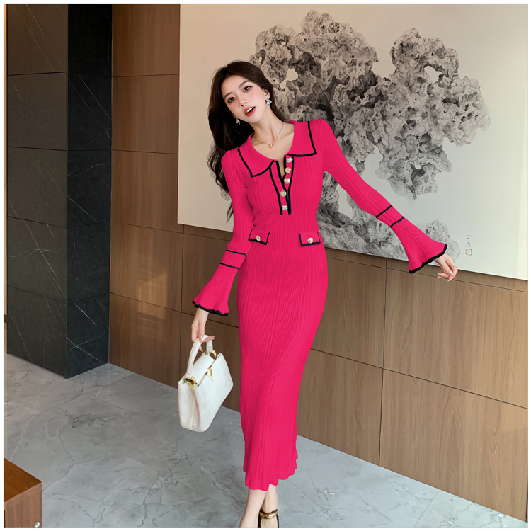 Lapel retro autumn and winter light luxury dress for women