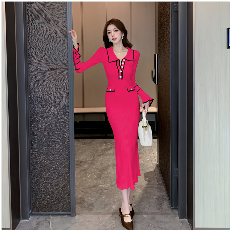 Lapel retro autumn and winter light luxury dress for women