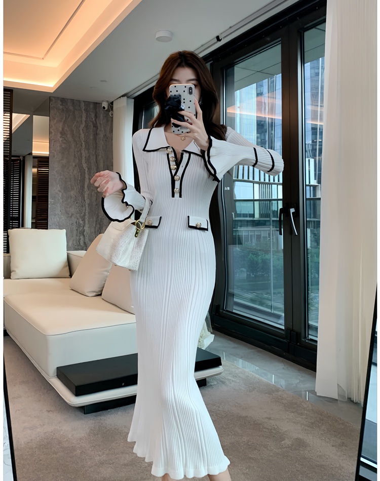 Lapel retro autumn and winter light luxury dress for women