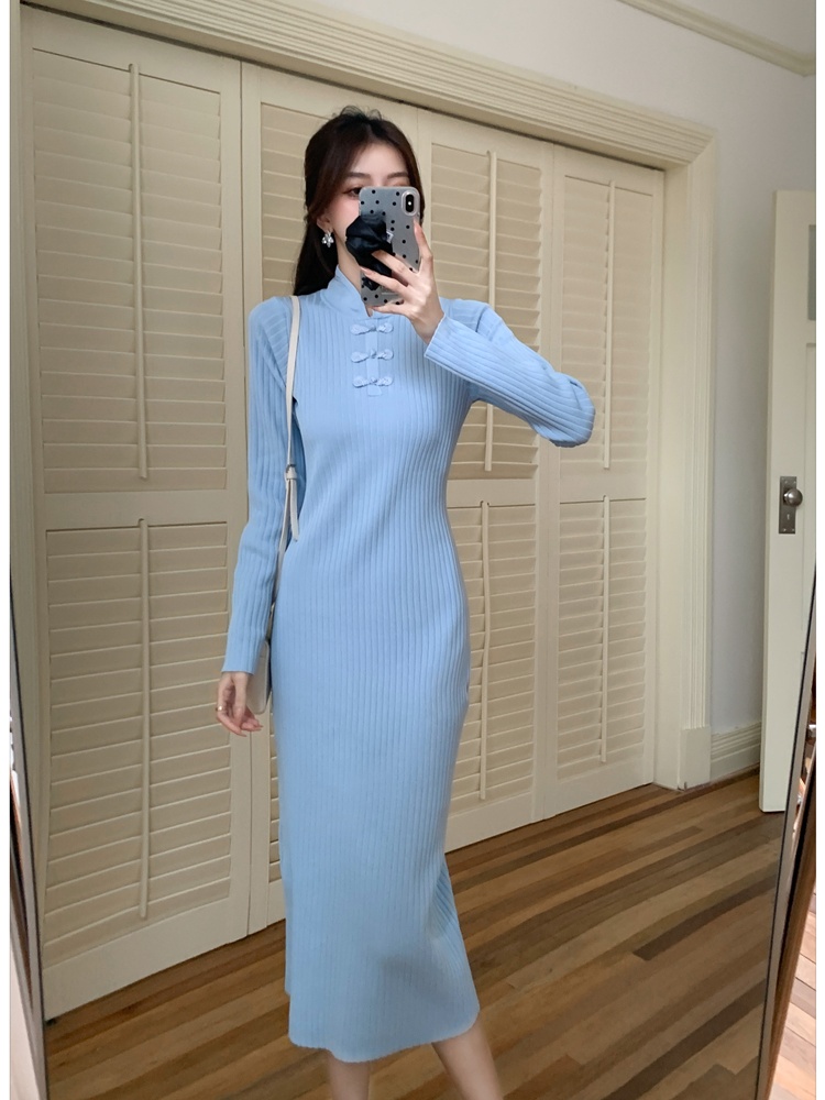 Knitted inside the ride cheongsam retro dress