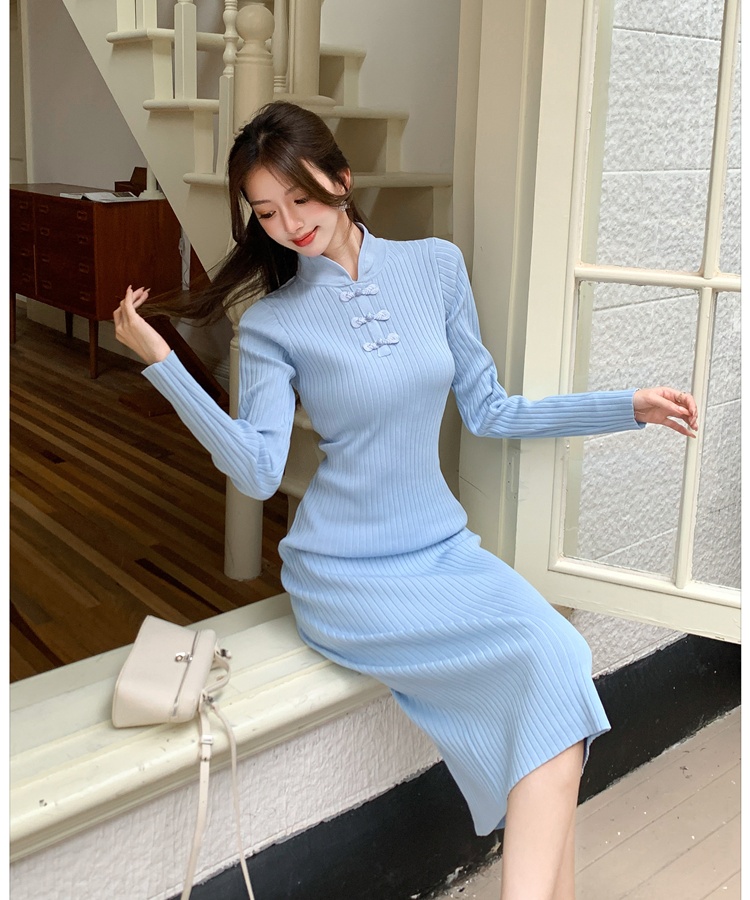 Knitted inside the ride cheongsam retro dress