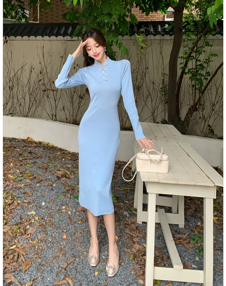 Knitted inside the ride cheongsam retro dress