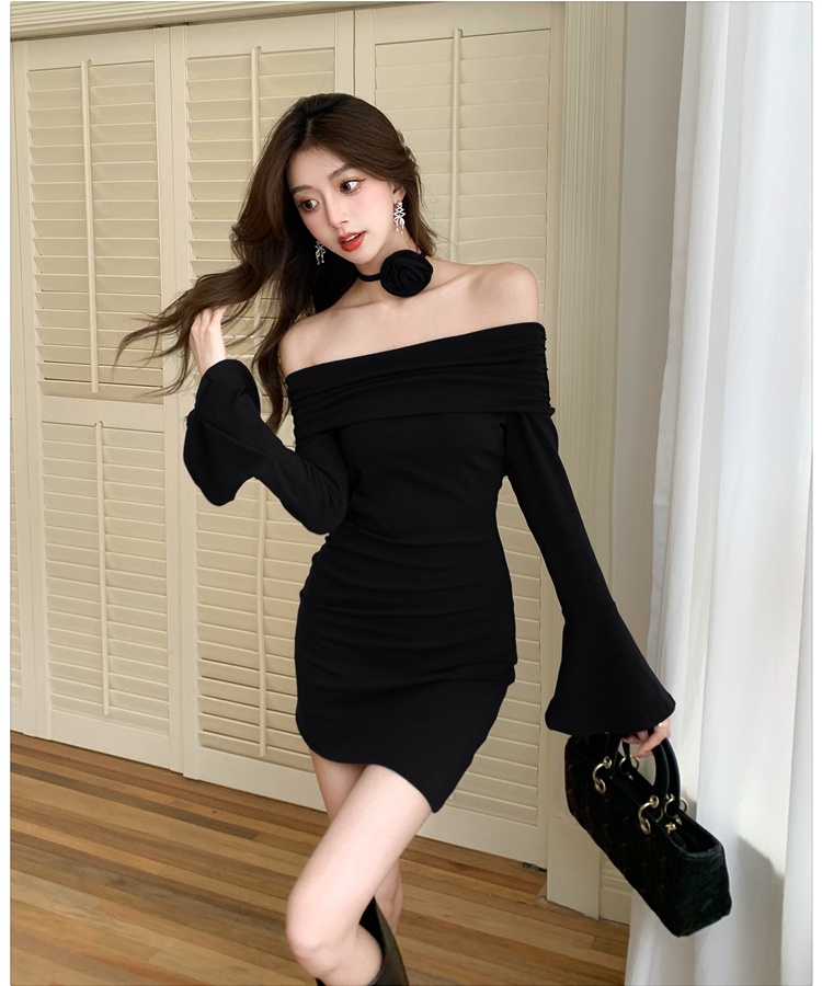 Enticement niche Korean style trumpet sleeves package hip dress