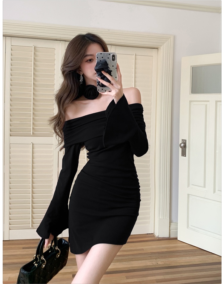 Enticement niche Korean style trumpet sleeves package hip dress