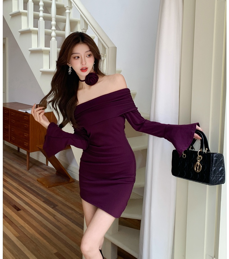 Enticement niche Korean style trumpet sleeves package hip dress