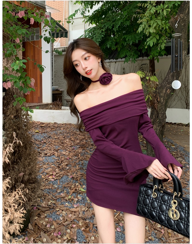 Enticement niche Korean style trumpet sleeves package hip dress