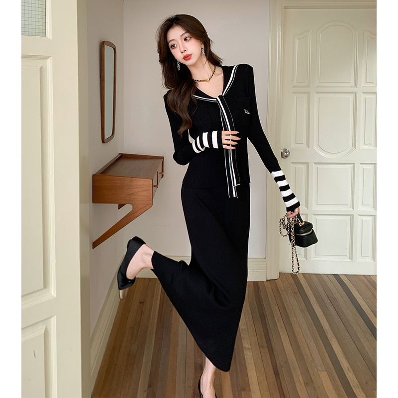 Korean style tops college style sweater 2pcs set