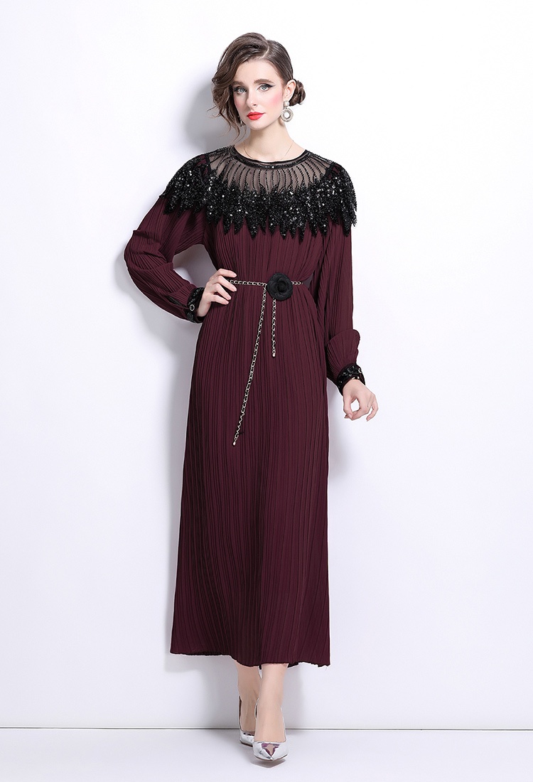 Loose beading dress sequins lantern sleeve long dress