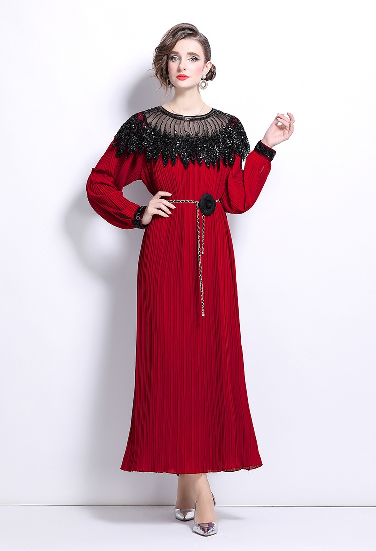 Loose beading dress sequins lantern sleeve long dress