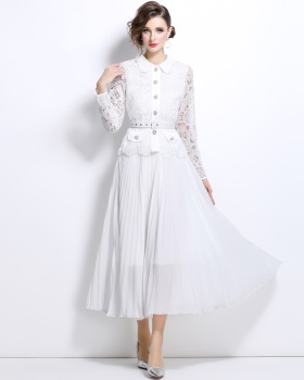 Lace long temperament sweet splice long sleeve dress