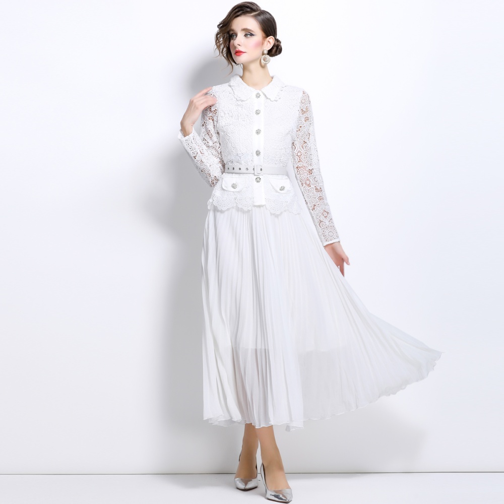 Lace long temperament sweet splice long sleeve dress