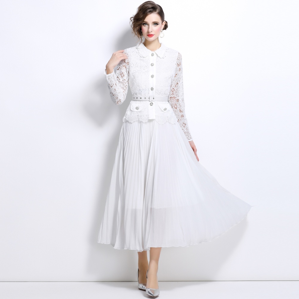 Lace long temperament sweet splice long sleeve dress