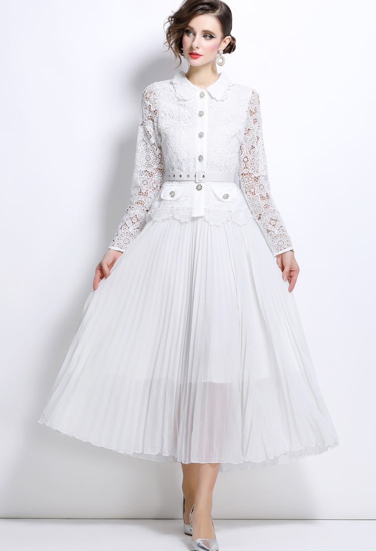 Lace long temperament sweet splice long sleeve dress