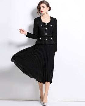 Temperament big skirt splice slim ladies chanelstyle dress