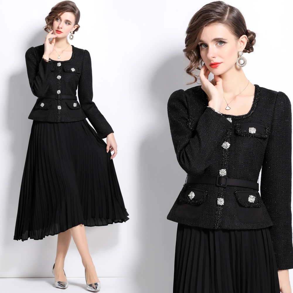 Temperament big skirt splice slim ladies chanelstyle dress