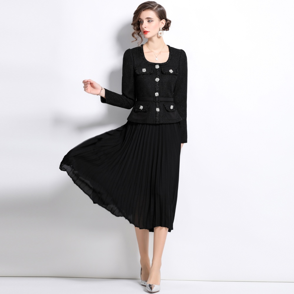 Temperament big skirt splice slim ladies chanelstyle dress