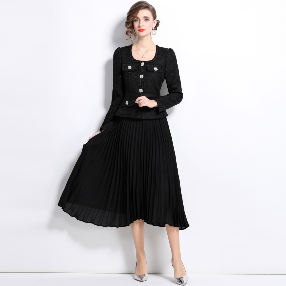 Temperament big skirt splice slim ladies chanelstyle dress