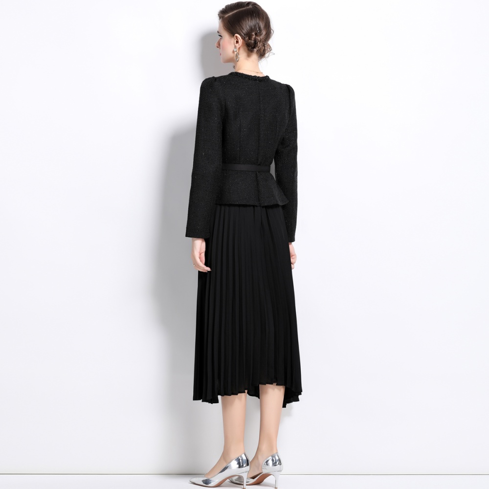 Temperament big skirt splice slim ladies chanelstyle dress