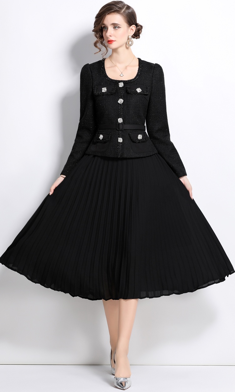 Temperament big skirt splice slim ladies chanelstyle dress