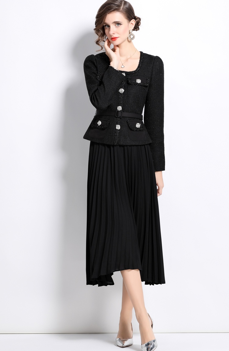 Temperament big skirt splice slim ladies chanelstyle dress