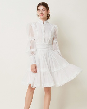 France style splice pinched waist lantern sleeve dress