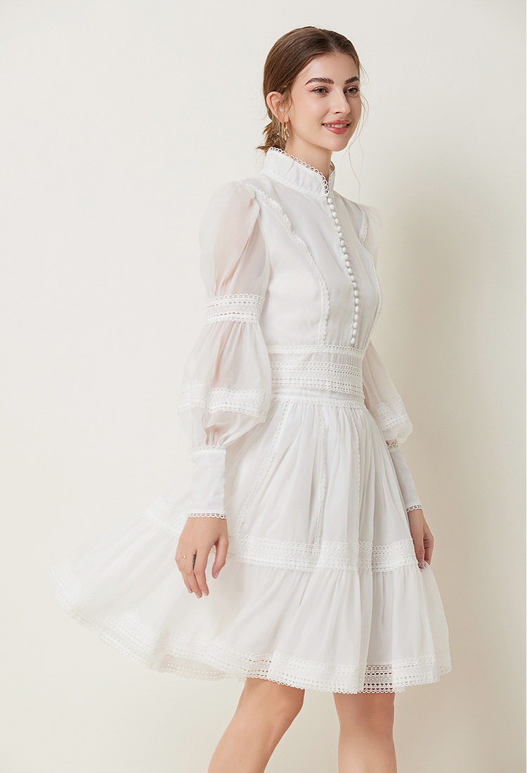 France style splice pinched waist lantern sleeve dress