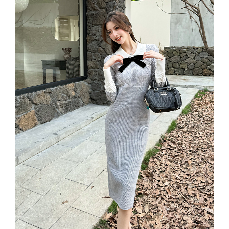 Knitted autumn and winter sweater slim dress for women