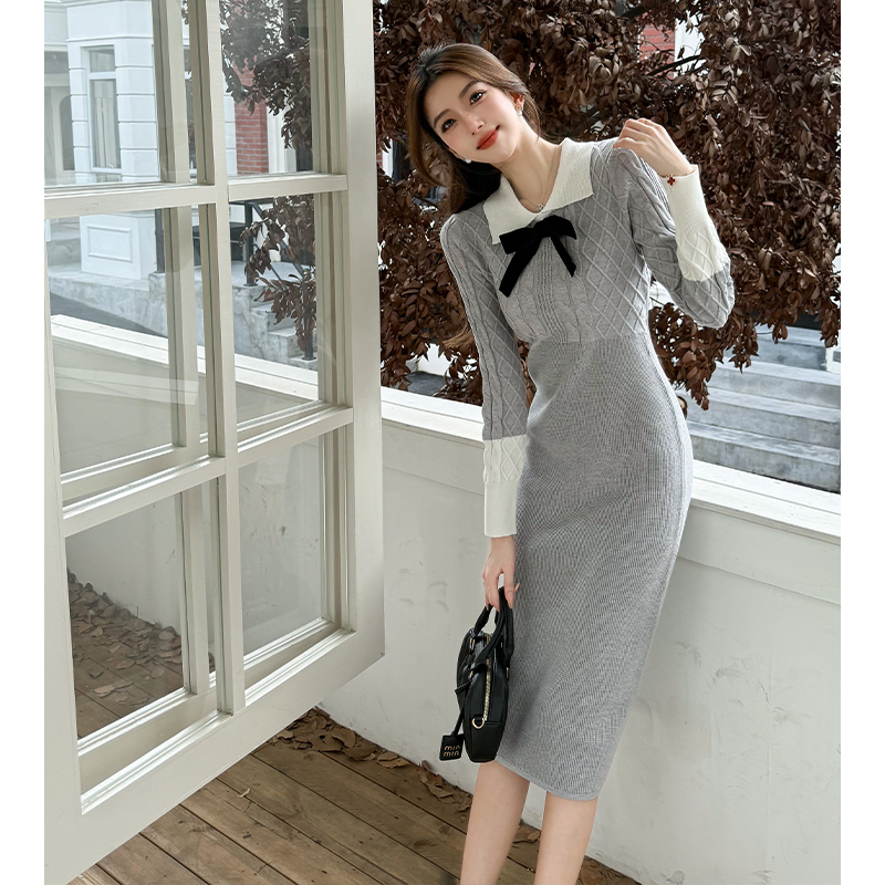 Knitted autumn and winter sweater slim dress for women