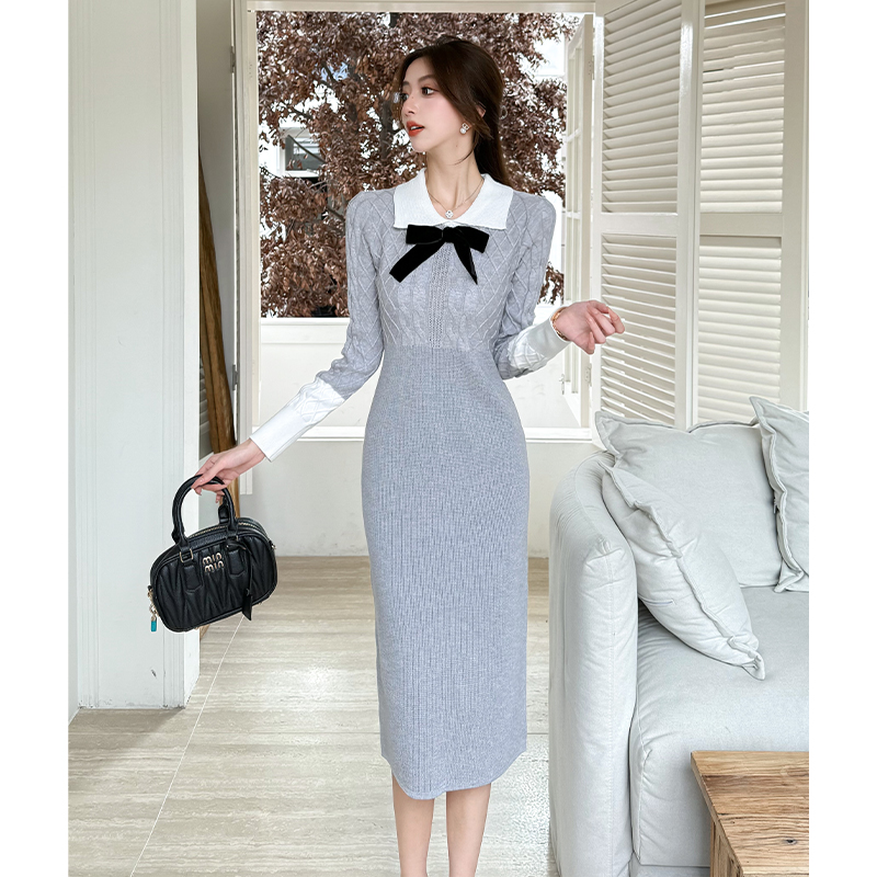 Knitted autumn and winter sweater slim dress for women