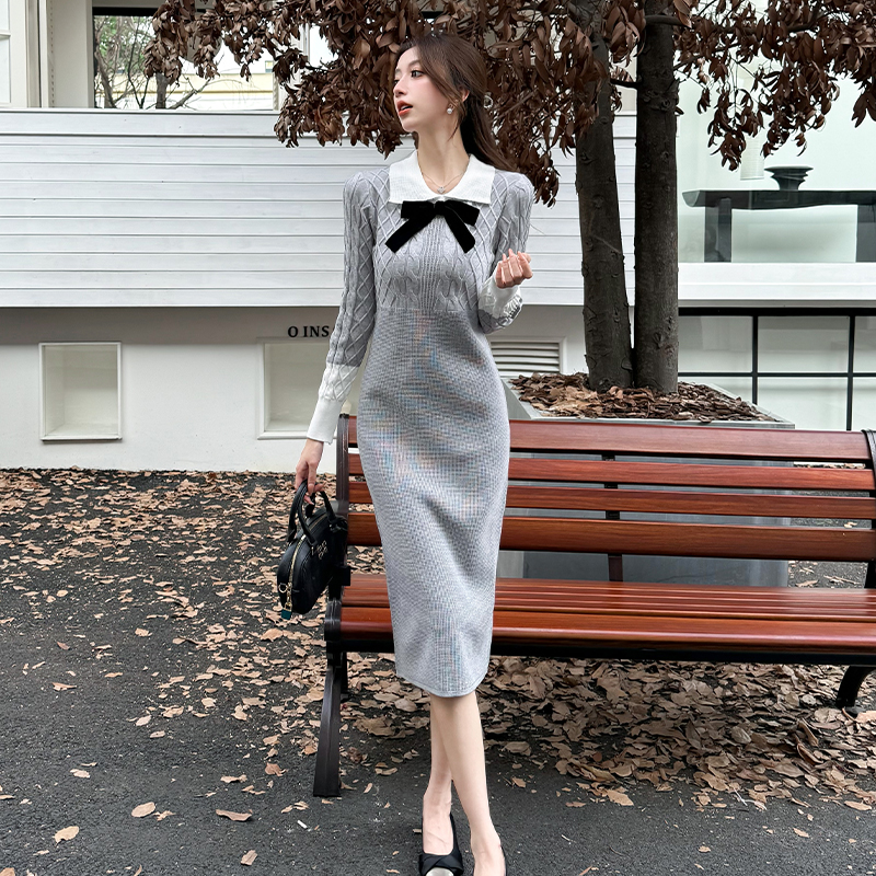 Knitted autumn and winter sweater slim dress for women