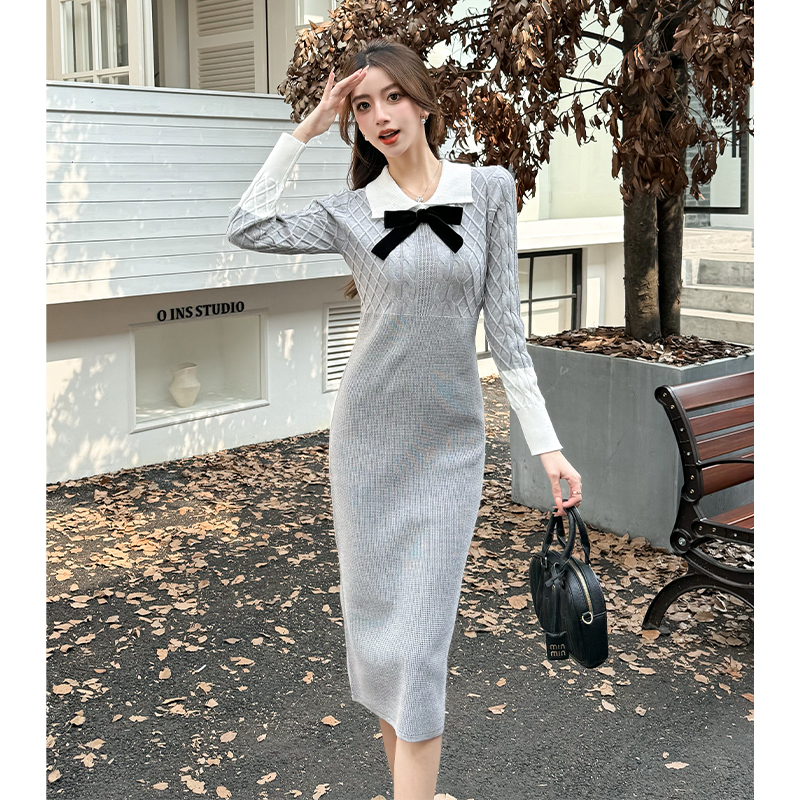 Knitted autumn and winter sweater slim dress for women