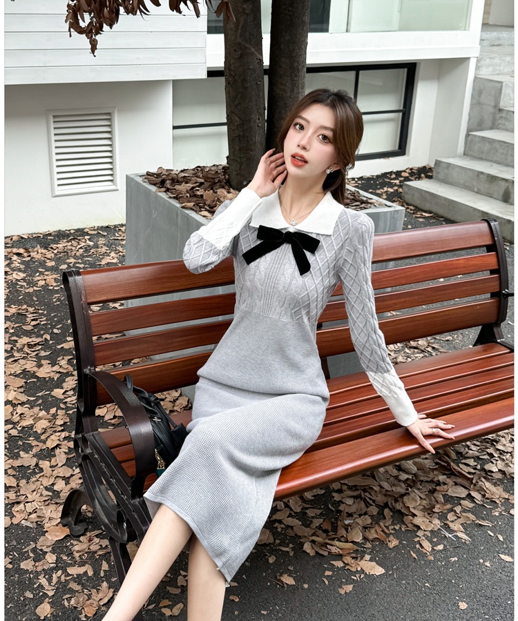 Knitted autumn and winter sweater slim dress for women