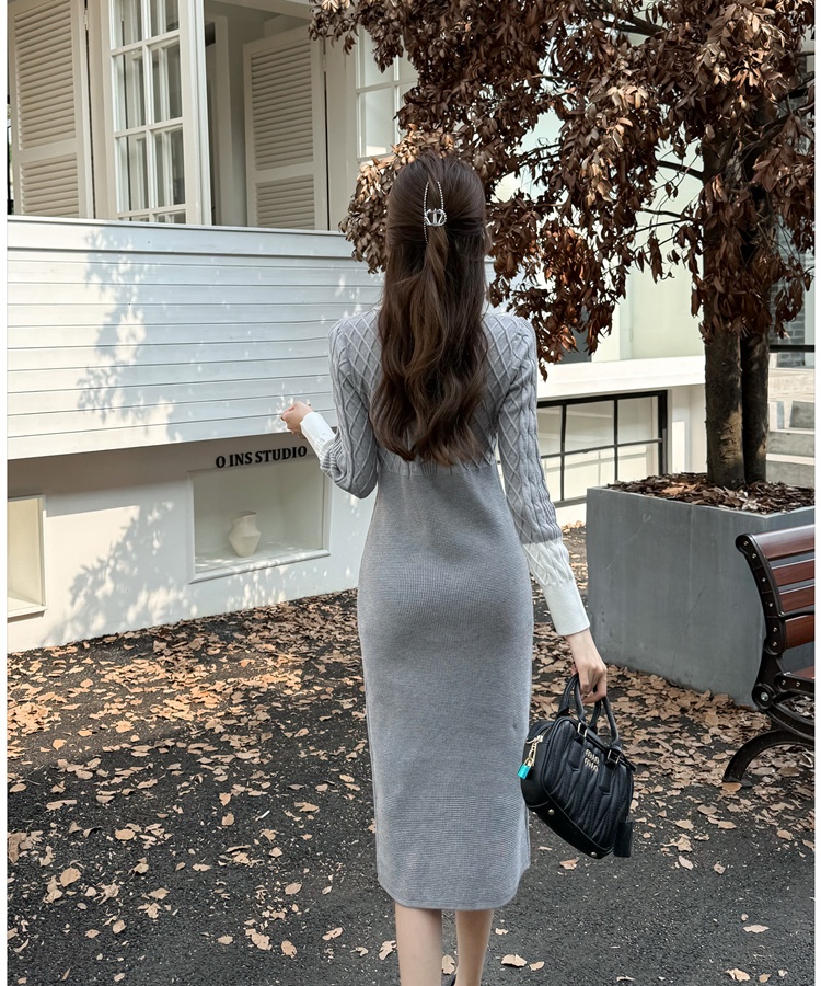 Knitted autumn and winter sweater slim dress for women