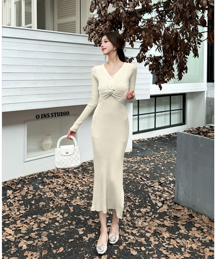 Knitted France style Casual light luxury slim dress