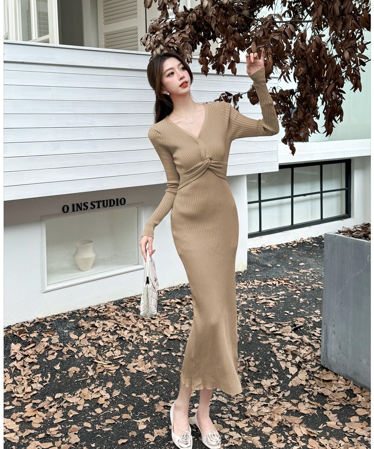 Knitted France style Casual light luxury slim dress