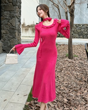 Scarf slim dress temperament long dress for women