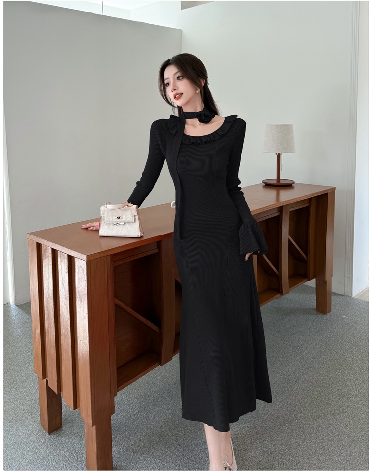 Scarf slim dress temperament long dress for women