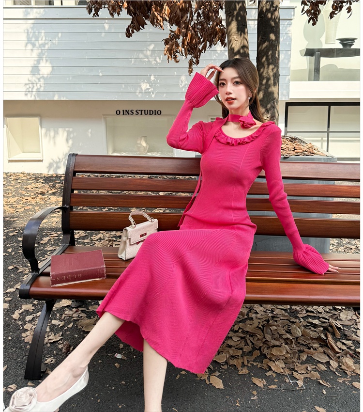 Scarf slim dress temperament long dress for women