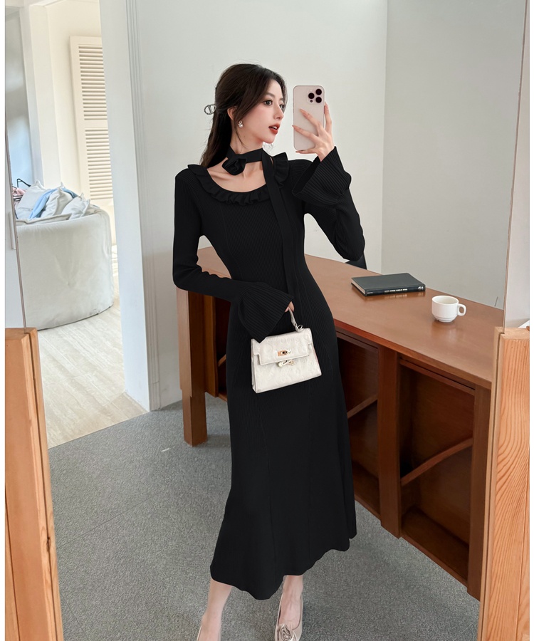 Scarf slim dress temperament long dress for women