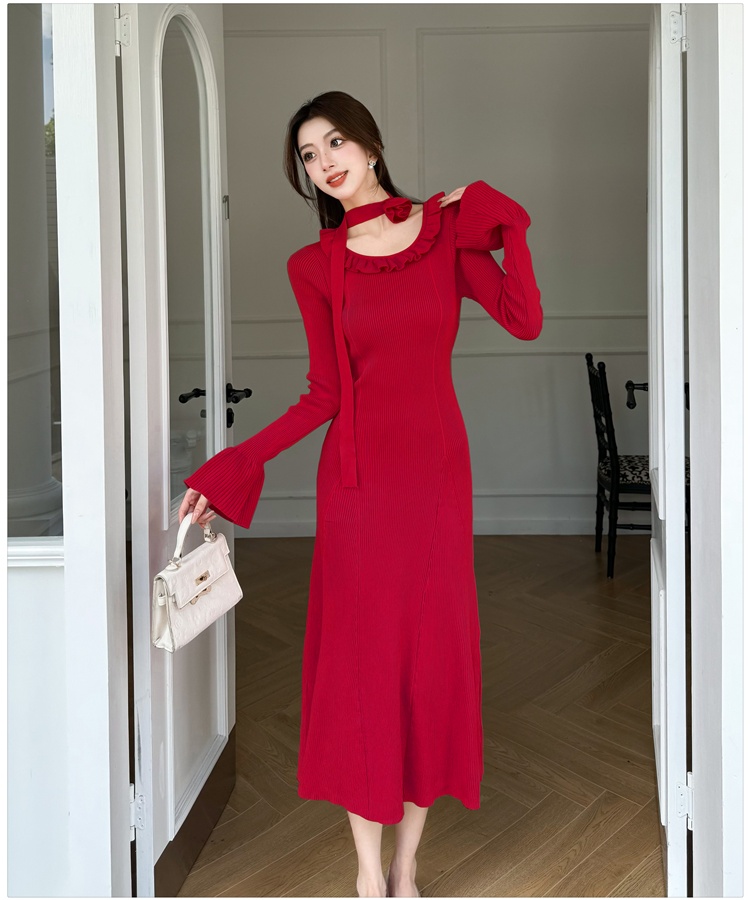 Scarf slim dress temperament long dress for women