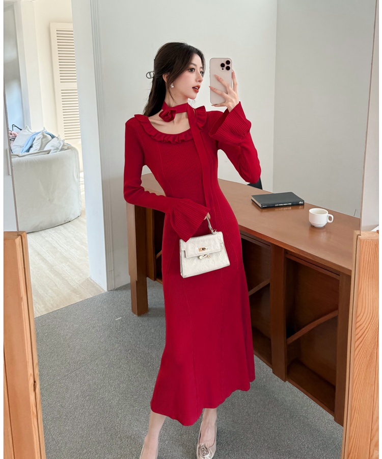 Scarf slim dress temperament long dress for women