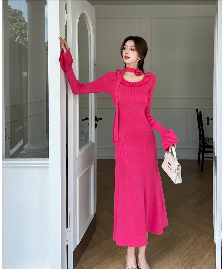 Scarf slim dress temperament long dress for women