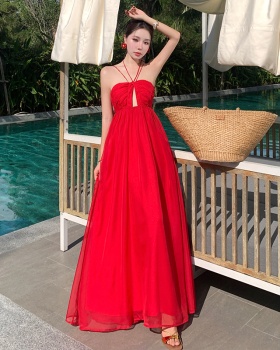 Summer beautiful halter dress vacation sling long dress