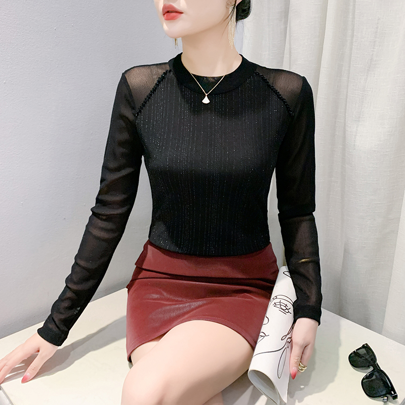 Slim simple pullover tops unique beading bottoming shirt