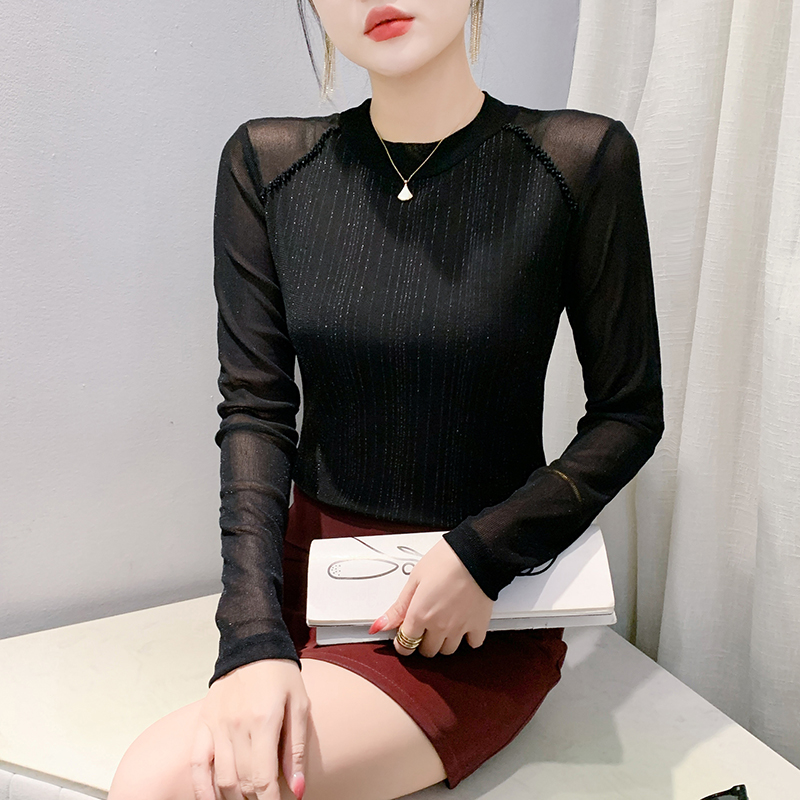 Slim simple pullover tops unique beading bottoming shirt