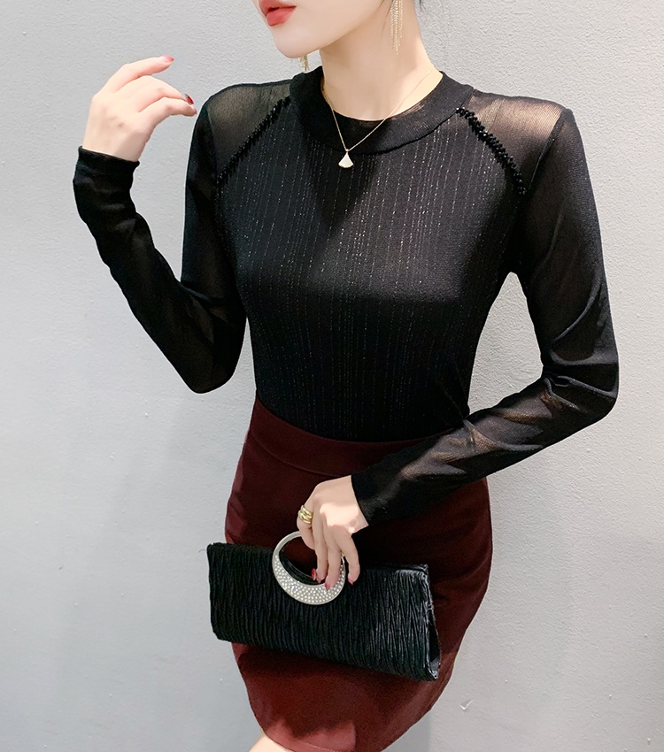 Slim simple pullover tops unique beading bottoming shirt