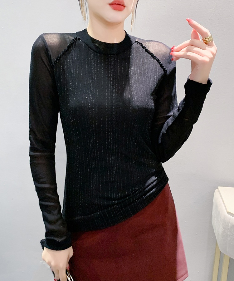 Slim simple pullover tops unique beading bottoming shirt