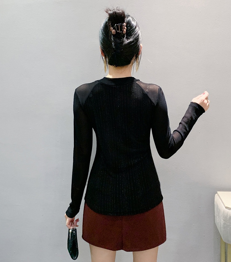 Slim simple pullover tops unique beading bottoming shirt