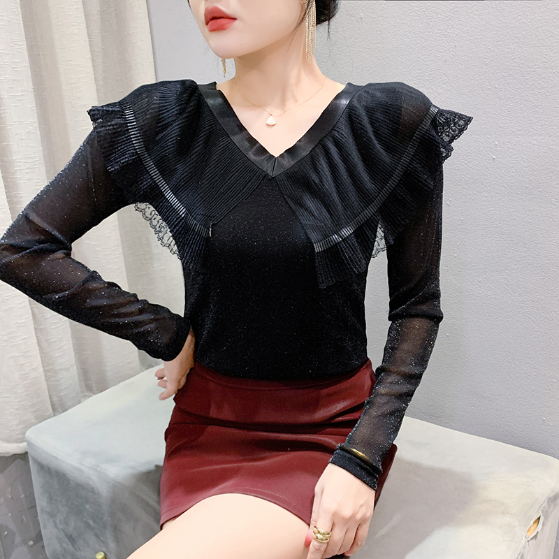 Simple T-shirt lace collar bottoming shirt for women