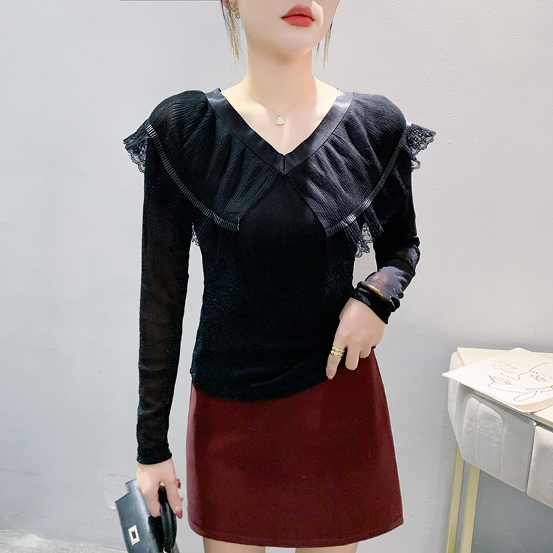 Simple T-shirt lace collar bottoming shirt for women